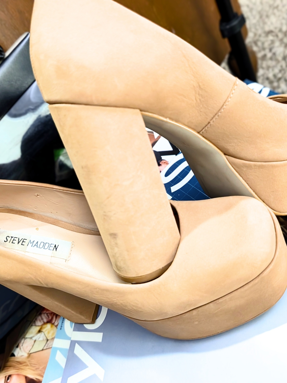 Steve Madden Nude Suede Platform Block Heel Pumps